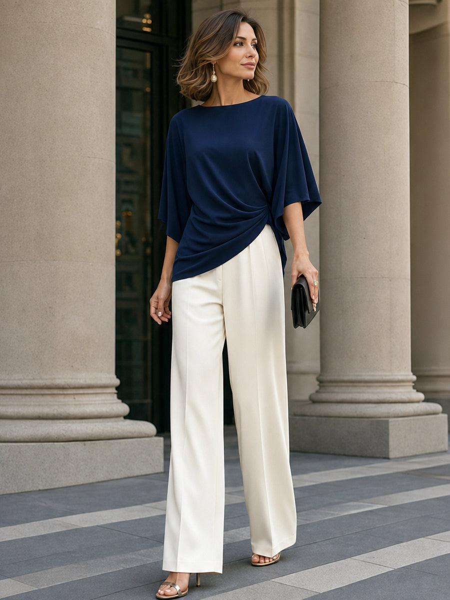 Adelina | Completo con Blusa Drappeggiata e Pantalone Ampio