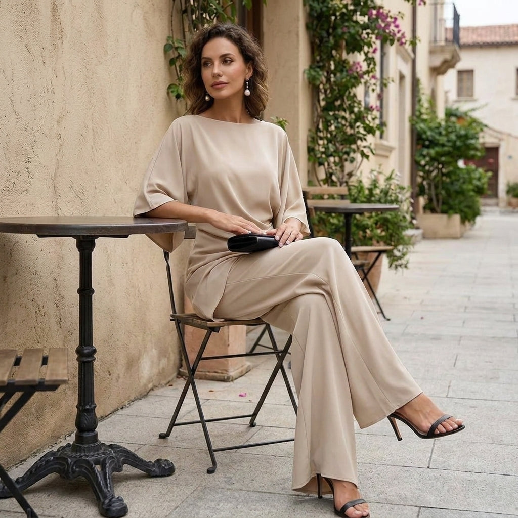 Adelina | Completo con Blusa Drappeggiata e Pantalone Ampio