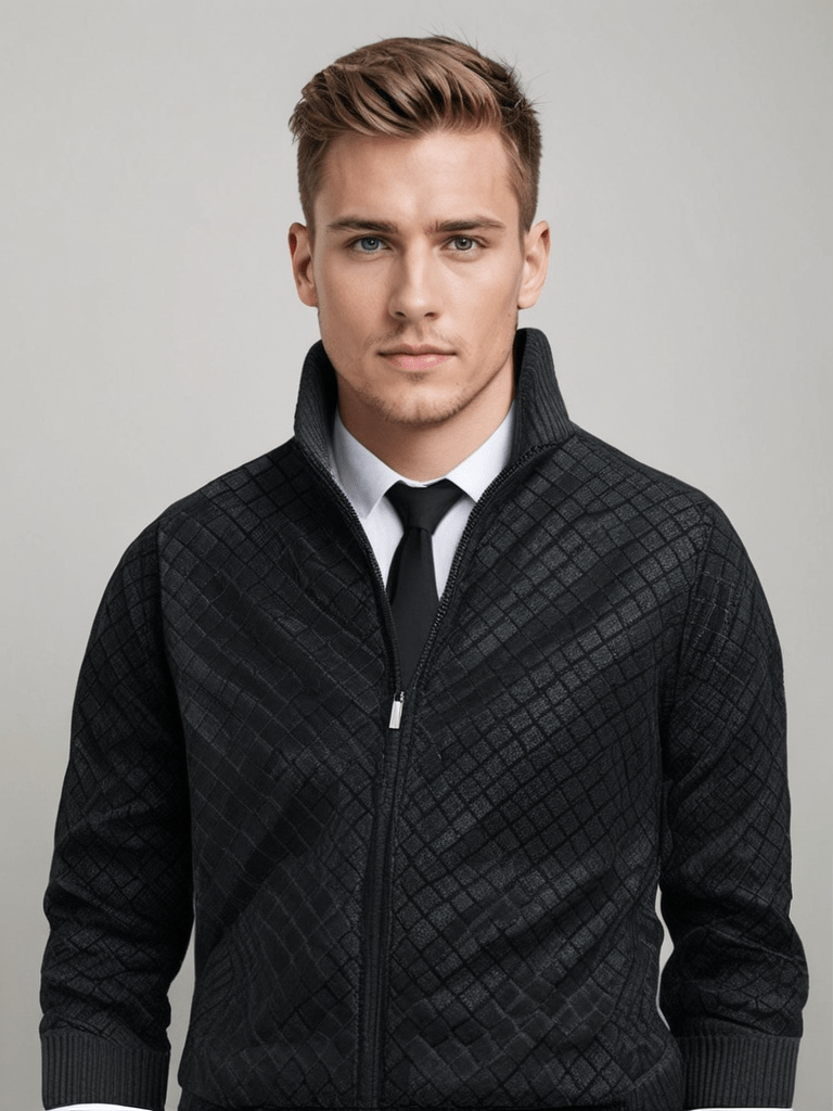 Amedeo | Maglione da uomo lavorato a maglia Cardigan lavorato a maglia con zip e colletto alto