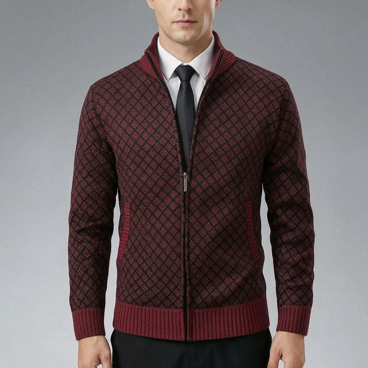 Amedeo | Maglione da uomo lavorato a maglia Cardigan lavorato a maglia con zip e colletto alto